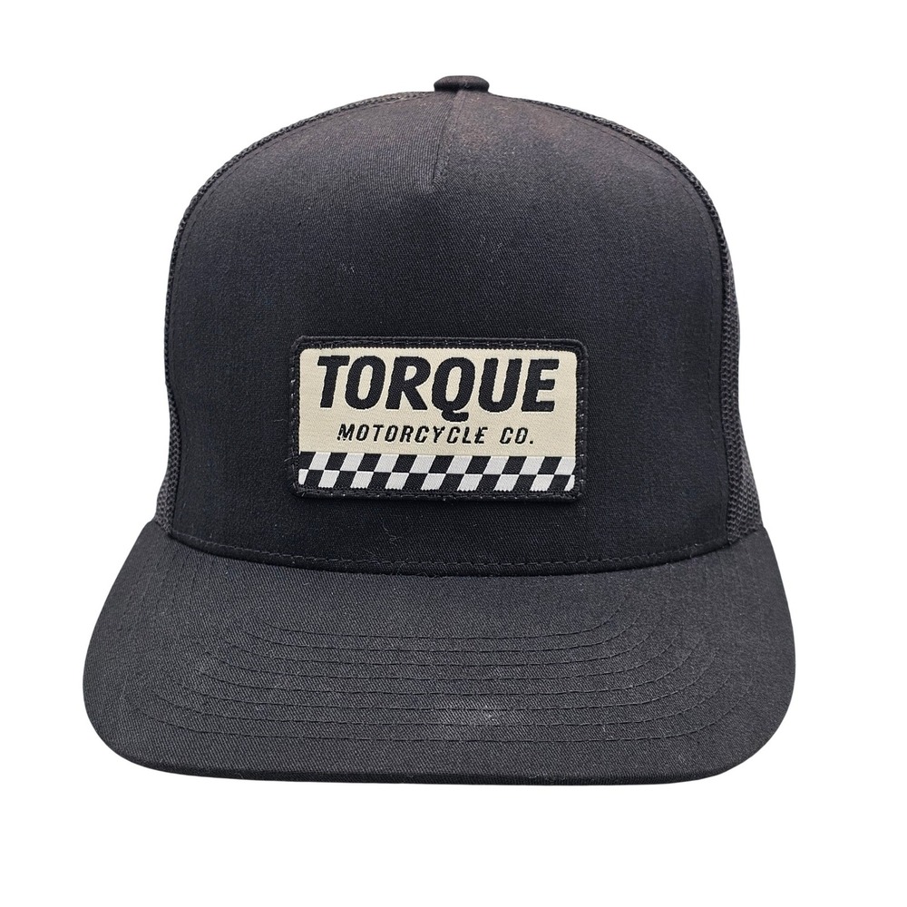 Torque Motorcycle Co Black Checkers Trucker Snapback Hat‎ Mesh Biker Cap